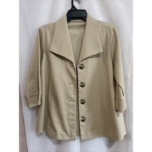 Women’s Cortelle Jacket 42 Beige 3/4 Sleeve‎ Large Buttons Cotton Polyester